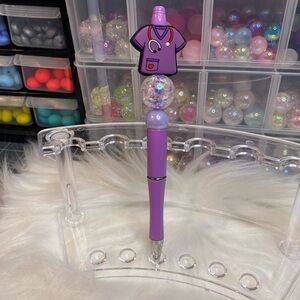 Purple Beaded Pen with Nurse Charm